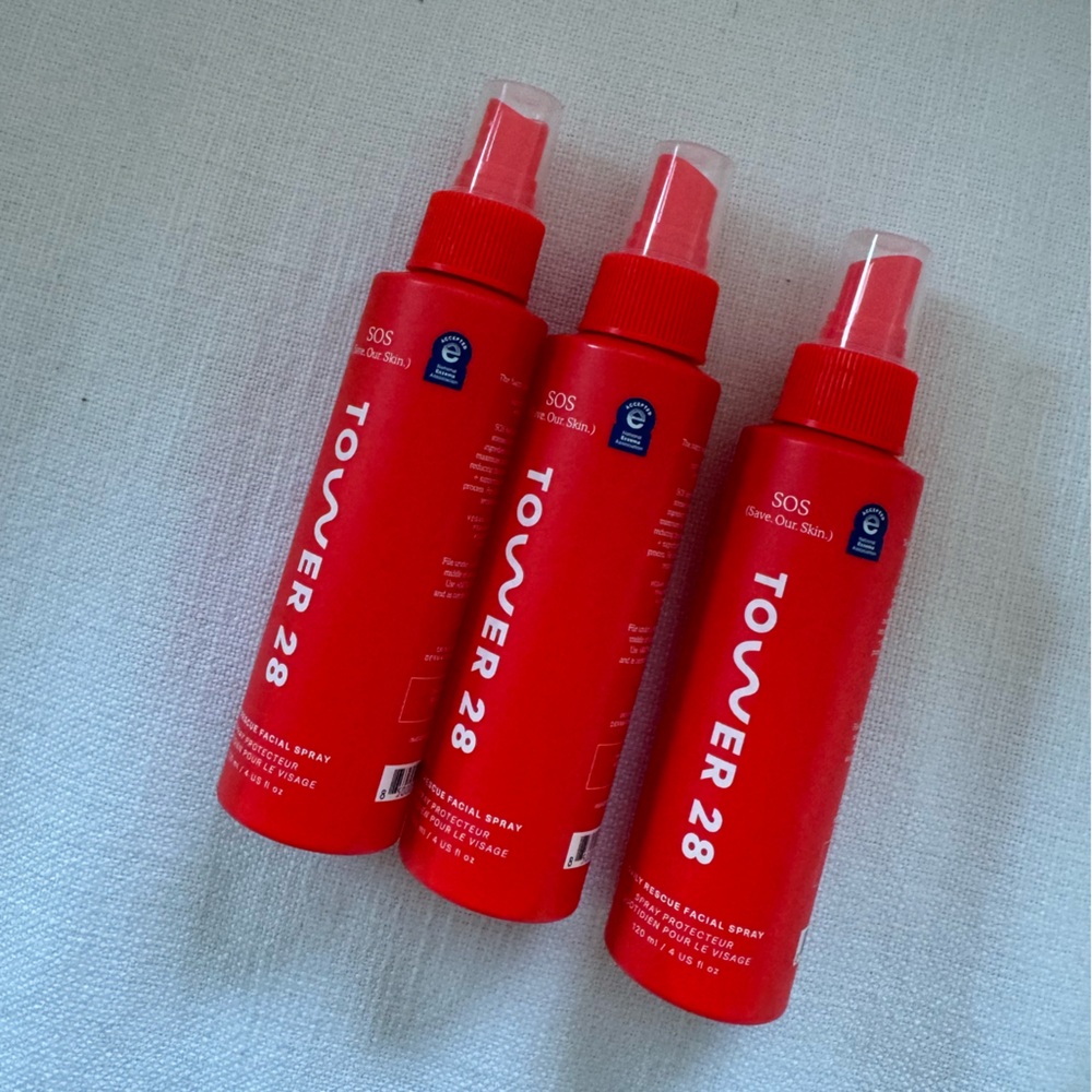 Three brand new unopened bottles of the Tower 28 SOS Rescue Spray